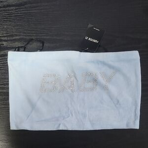 Forever 21 Light Blue Rhinestone 'BABY' Tube Top